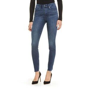 GOOD AMERICAN Good Legs Blue653 Skinny Raw Hem Dark Wash Blue Jeans Womens 25